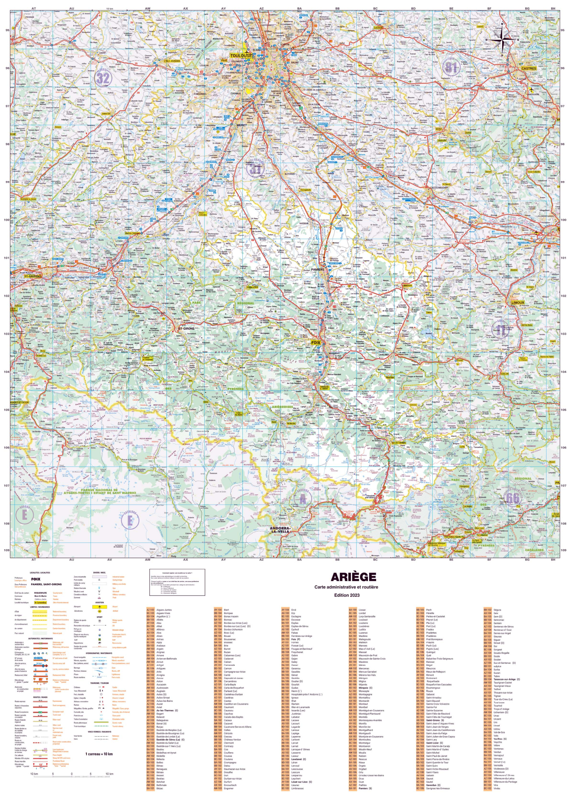 Poster de la carte routière du département de l'Ariège