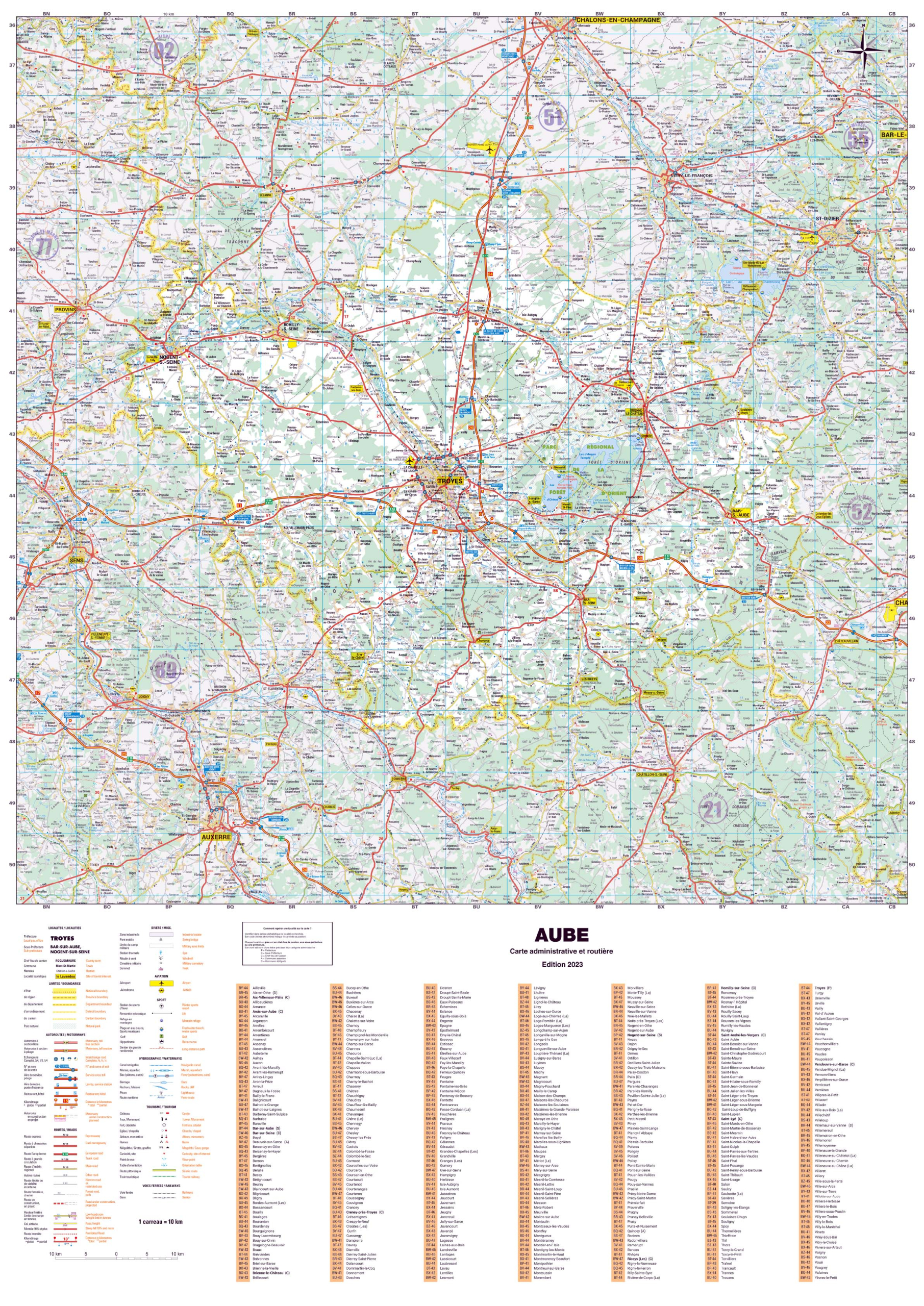 Poster de la carte routière du département de l'Aube