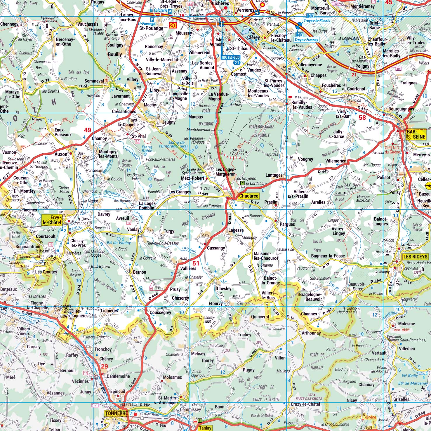Poster de la carte routière du département de l'Aube