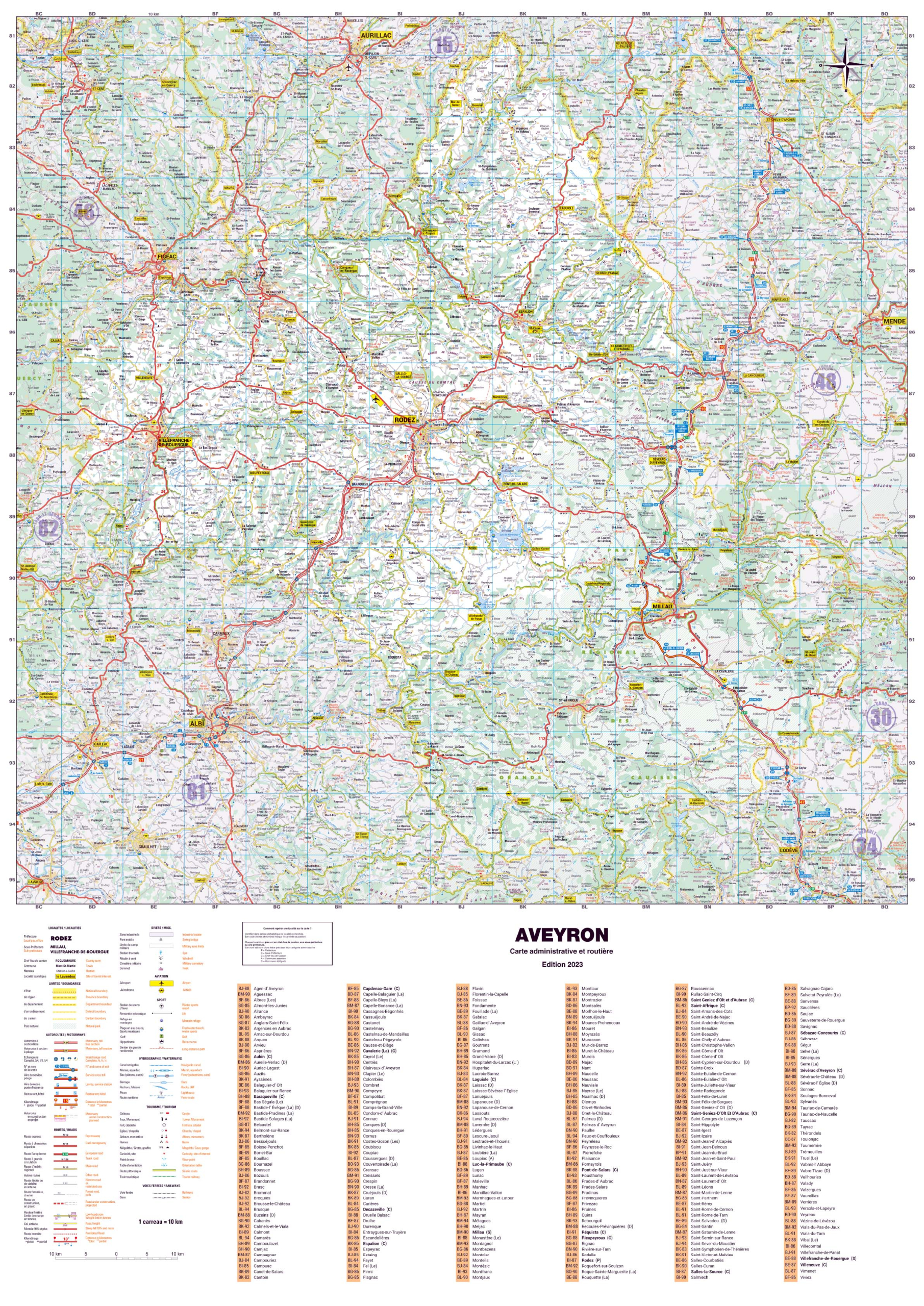Poster de la carte routière du département de l'Aveyron