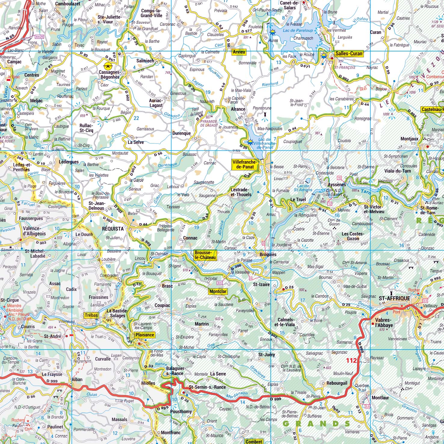 Poster de la carte routière du département de l'Aveyron