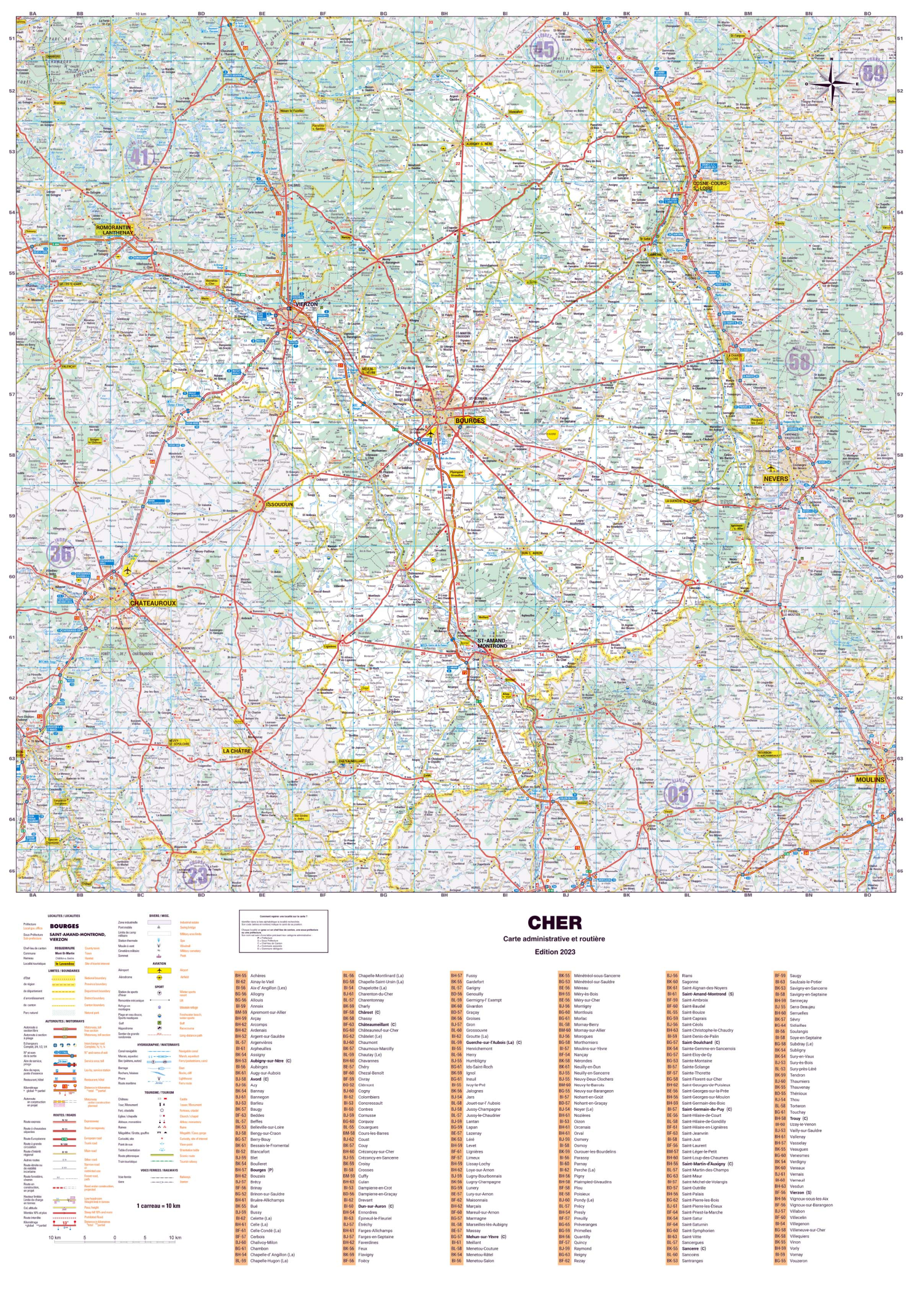 Poster de la carte routière du département du Cher