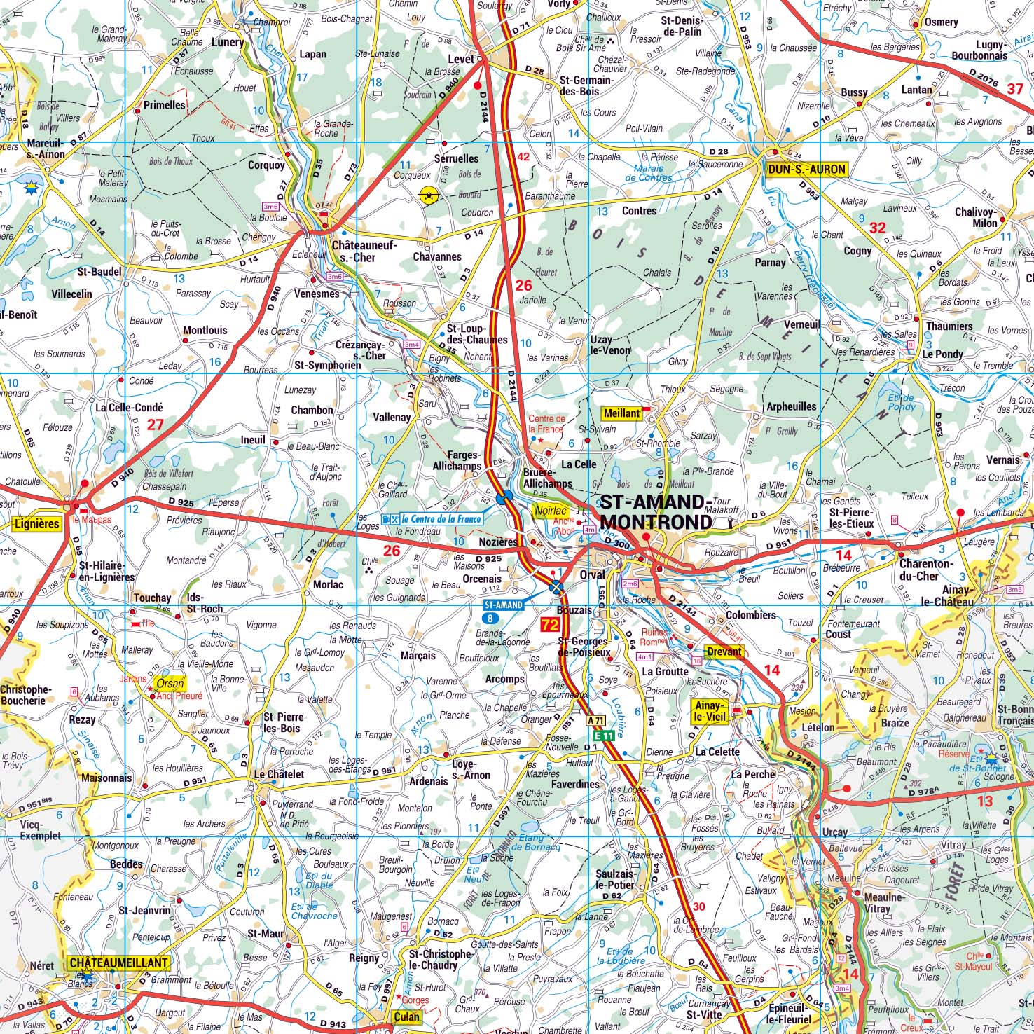 Poster de la carte routière du département du Cher