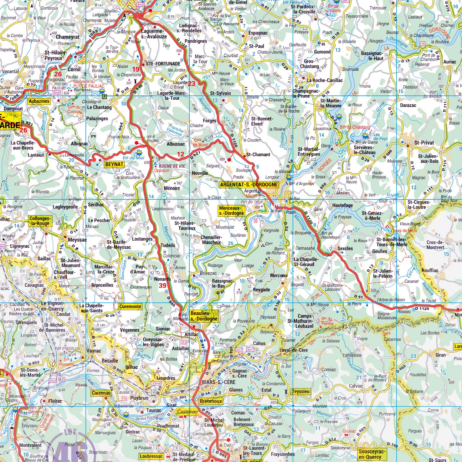 Dept_19_detail Poster de la carte routière du département de la Corrèze