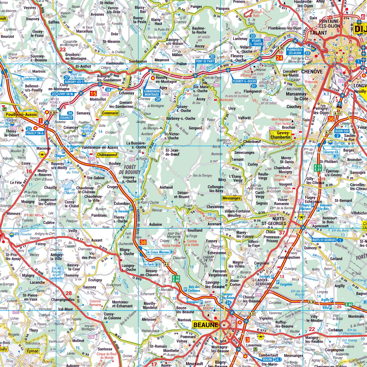 Dept_21_detail Poster de la carte routière du département de la Côte-d'Or