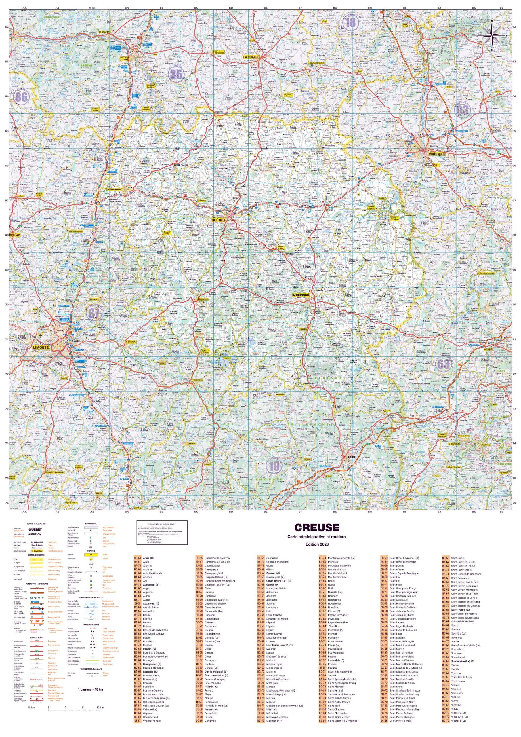 Dept_23 Poster de la carte routière du département de la Creuse
