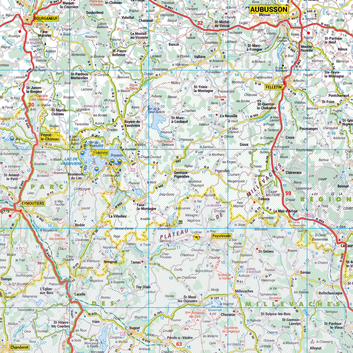 Dept_23_detail Poster de la carte routière du département de la Creuse