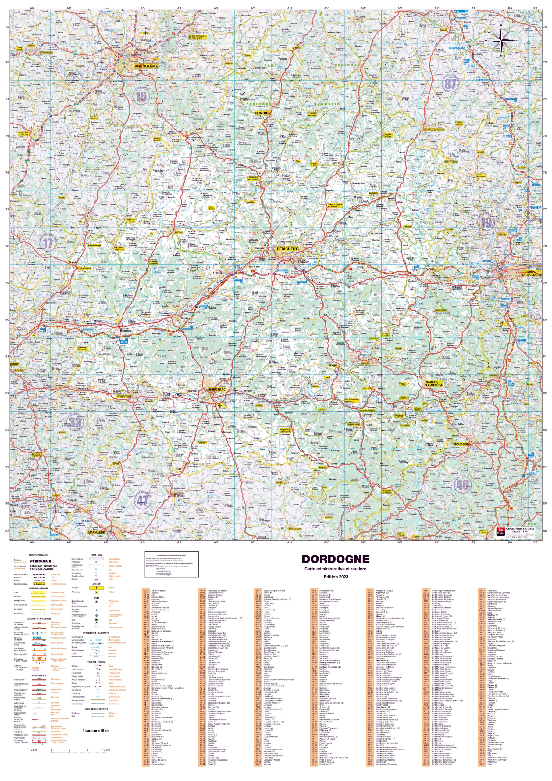 Dept_24 Poster de la carte routière du département de la Dordogne