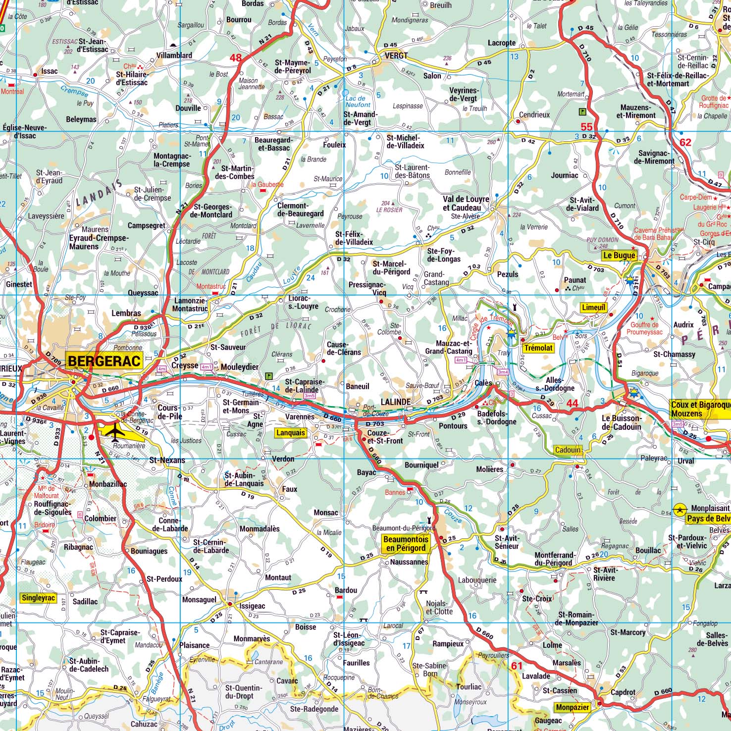 Dept_24_detail Poster de la carte routière du département de la Dordogne