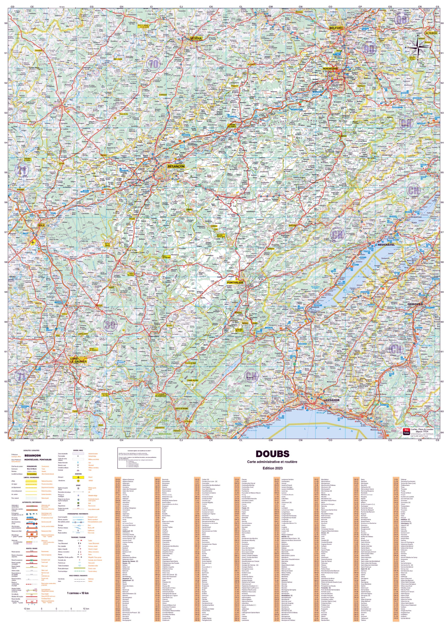 Poster de la carte routière du département du Doubs