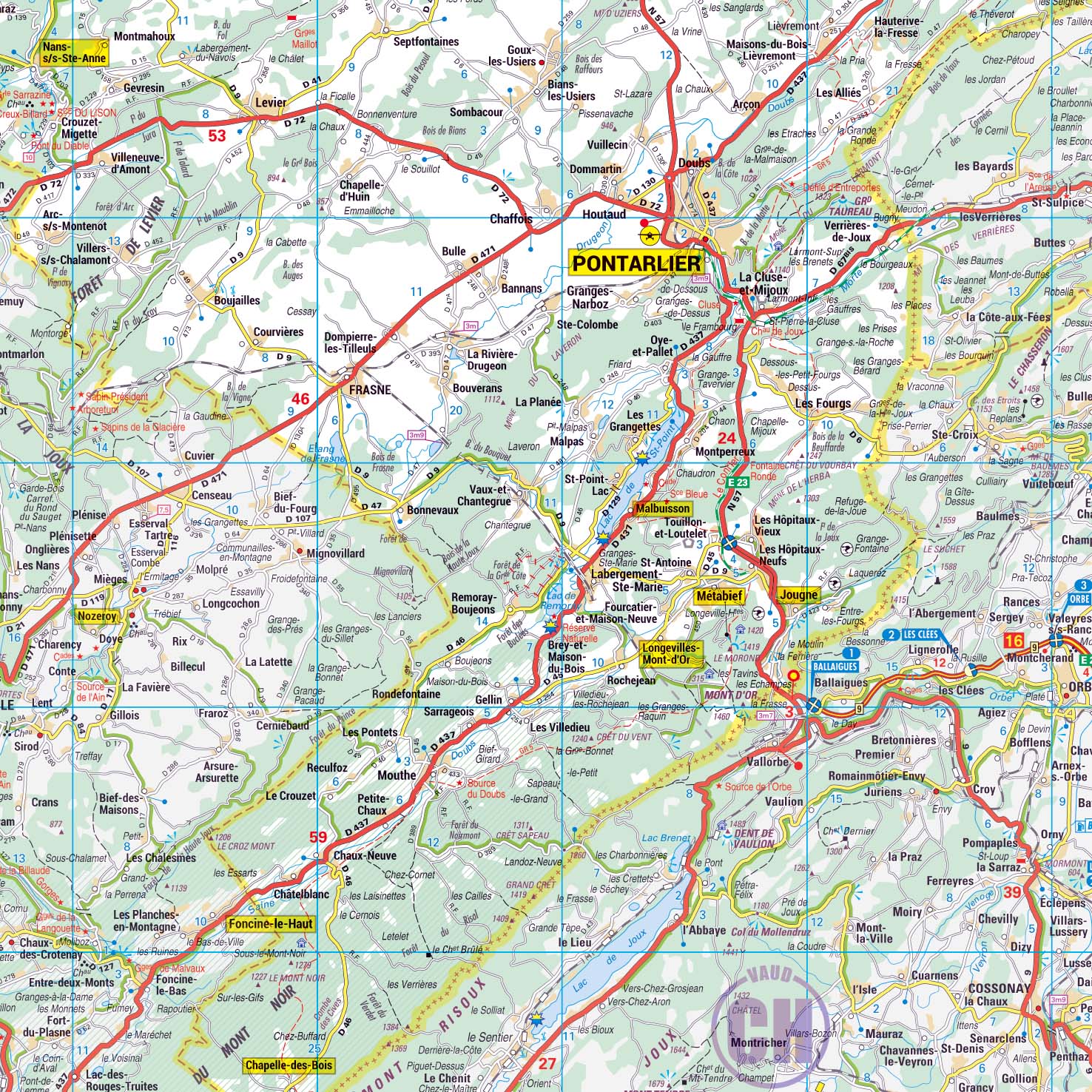 Poster de la carte routière du département du Doubs