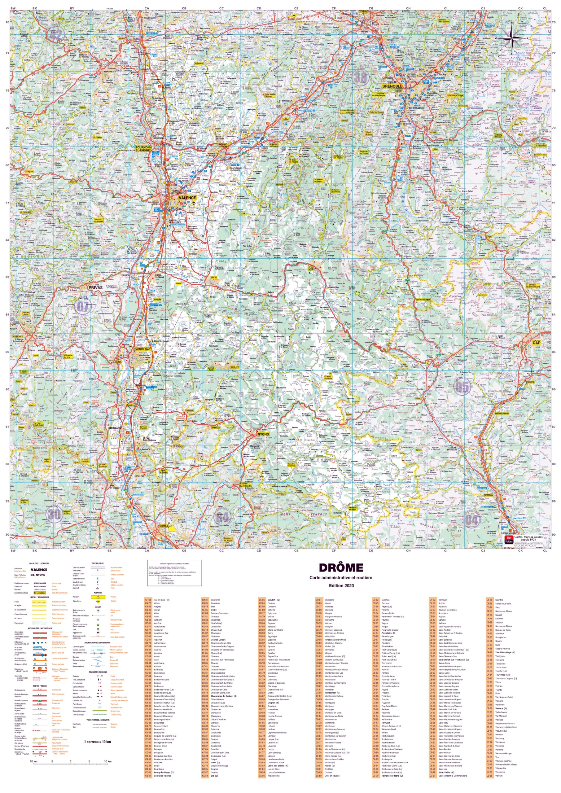 Poster de la carte routière du département de la Drôme