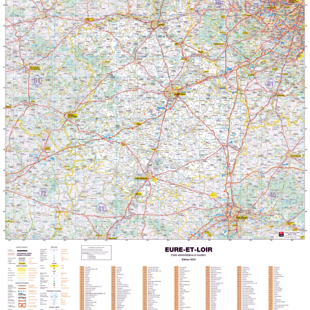 Poster de la carte routière du département de l'Eure-et-Loire