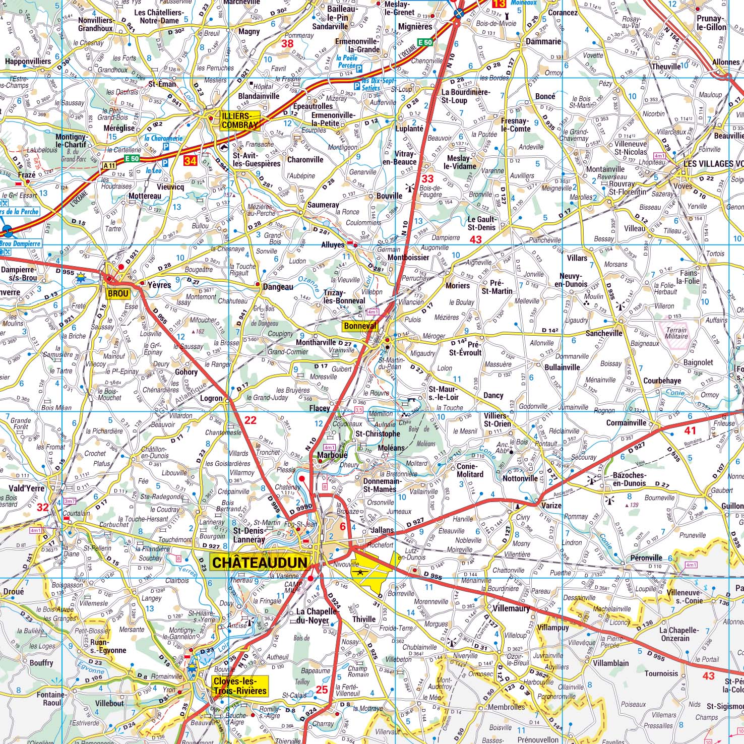 Poster de la carte routière du département de l'Eure-et-Loire