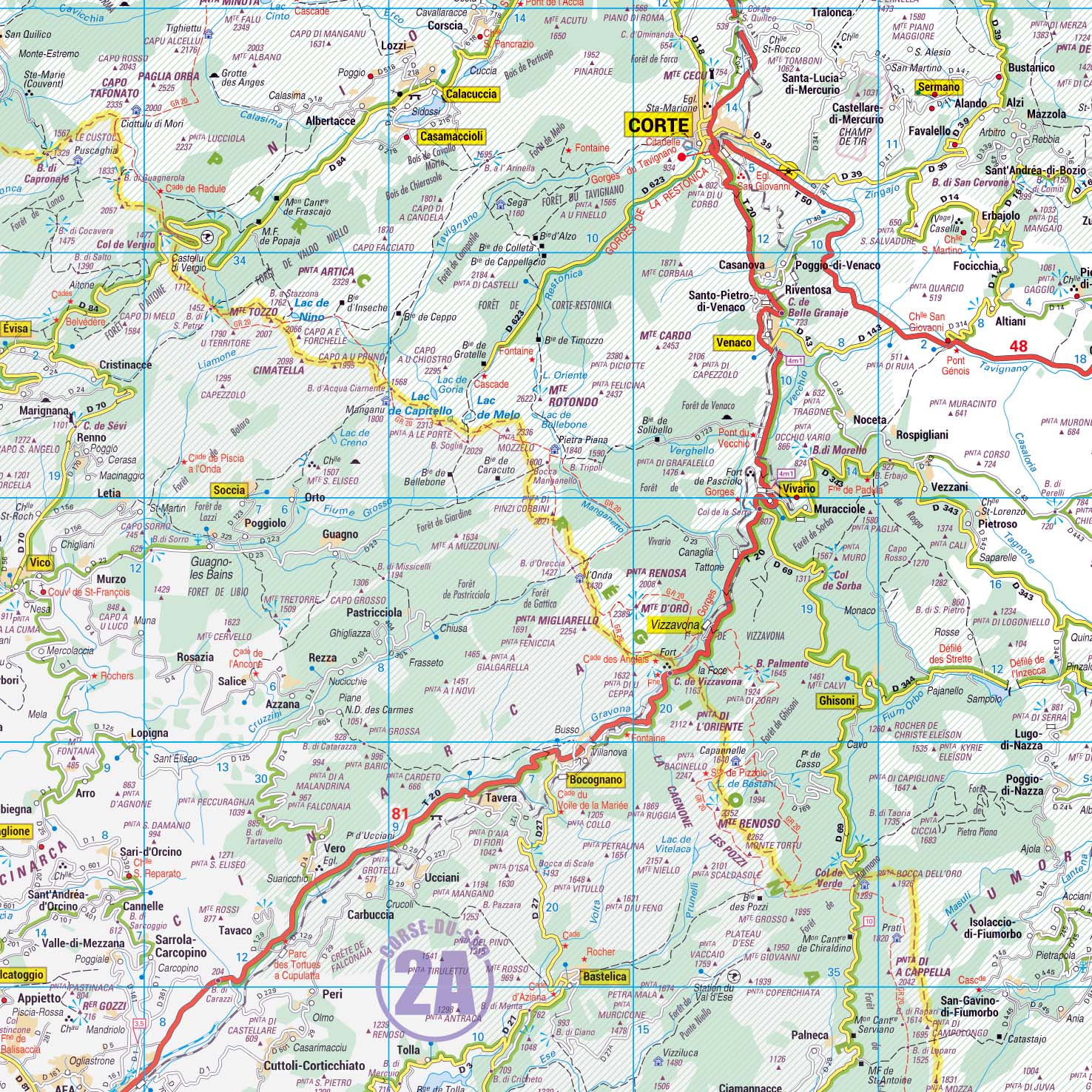 Poster de la carte routière du département de la Haute-Corse