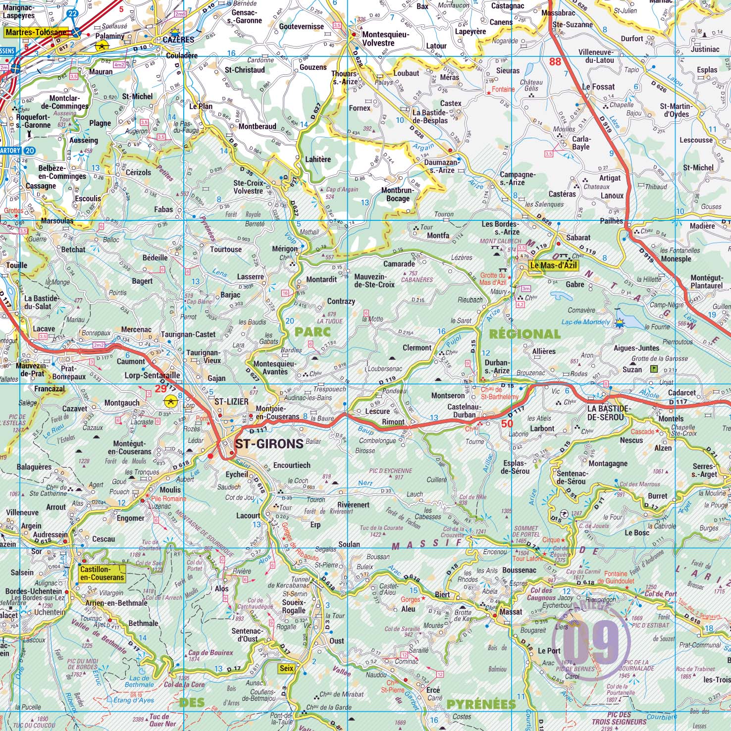 Dept_31_detail Poster de la carte routière du département de la Haute-Garonne