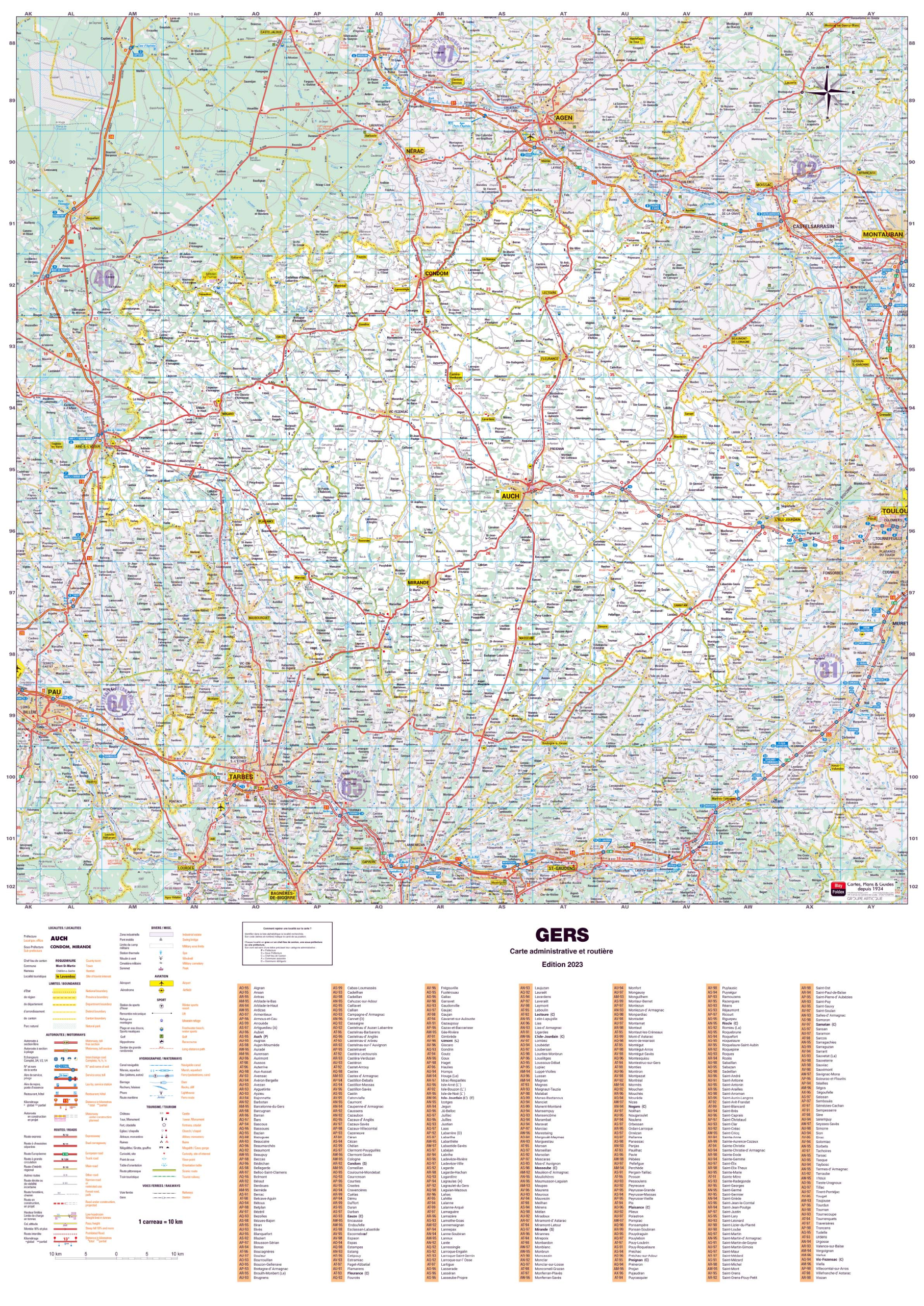 Poster de la carte routière du département du Gers