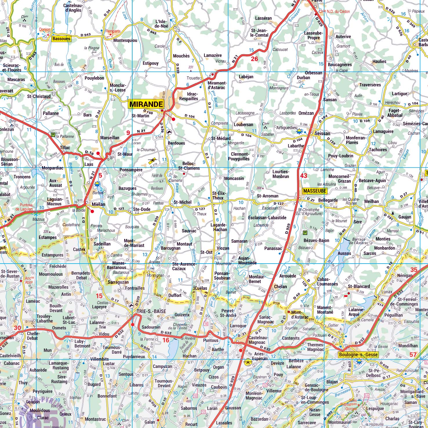 Poster de la carte routière du département du Gers