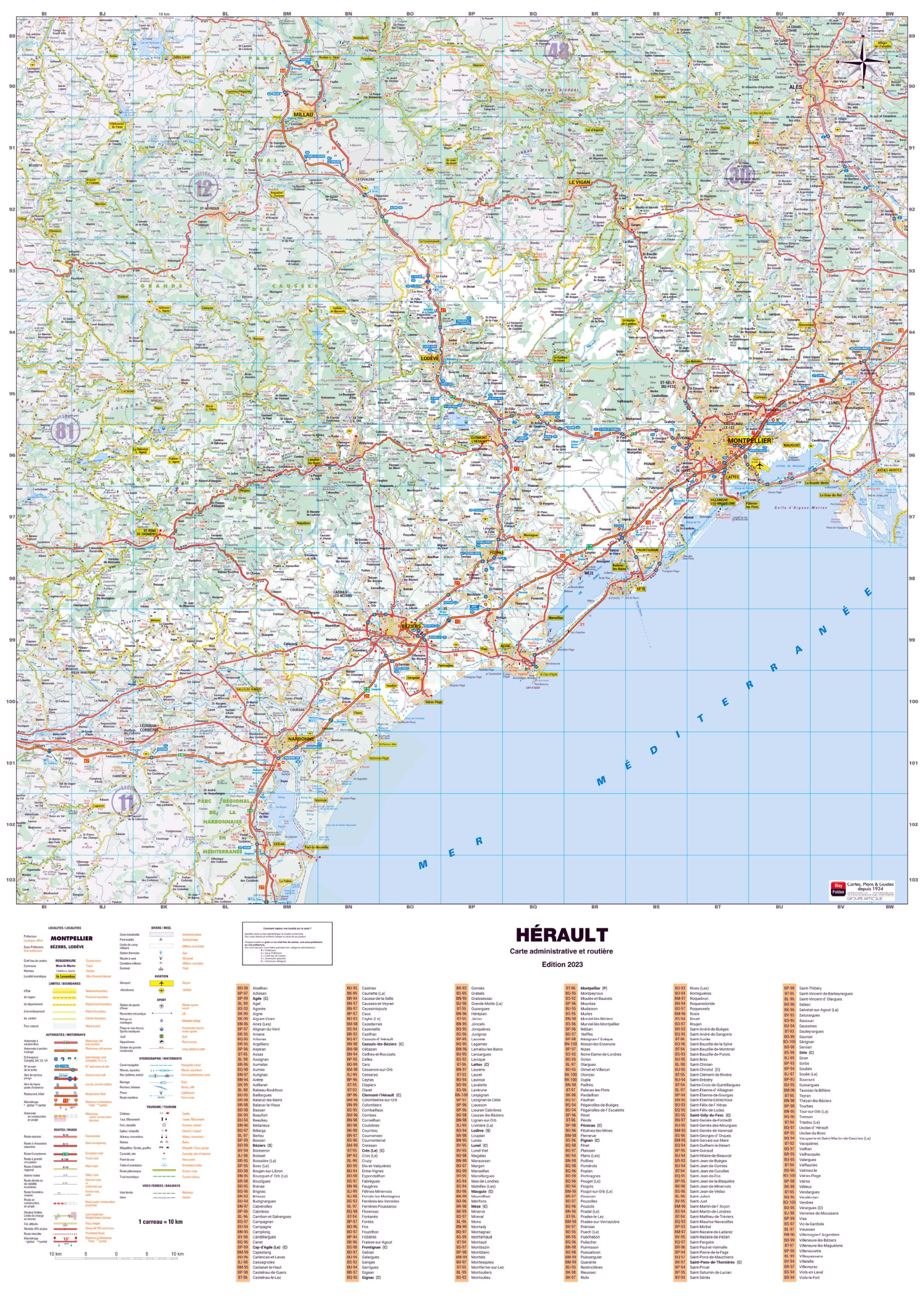 Poster de la carte routière du département de l'Hérault