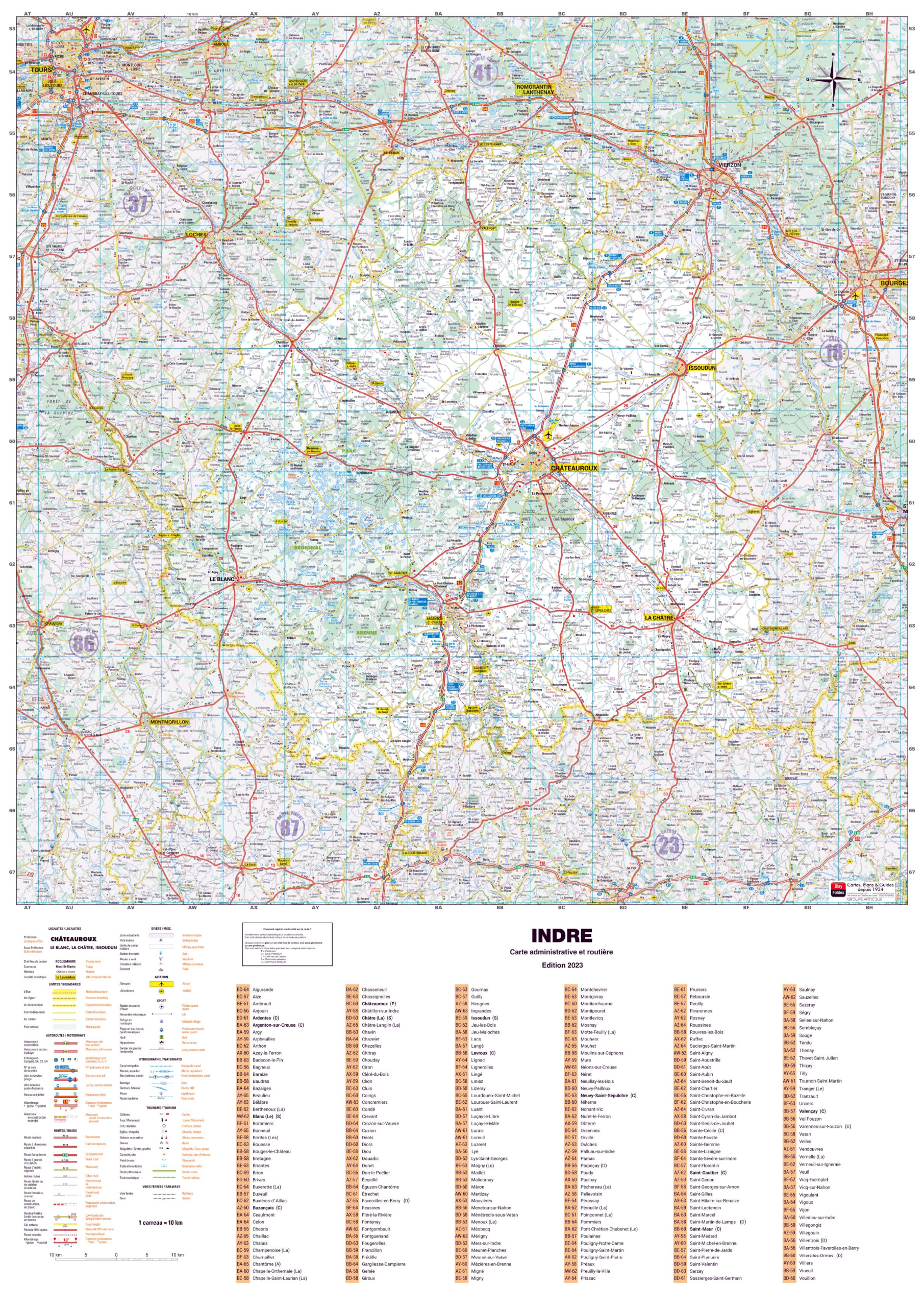 Dept_36 Poster de la carte routière du département de l'Indre