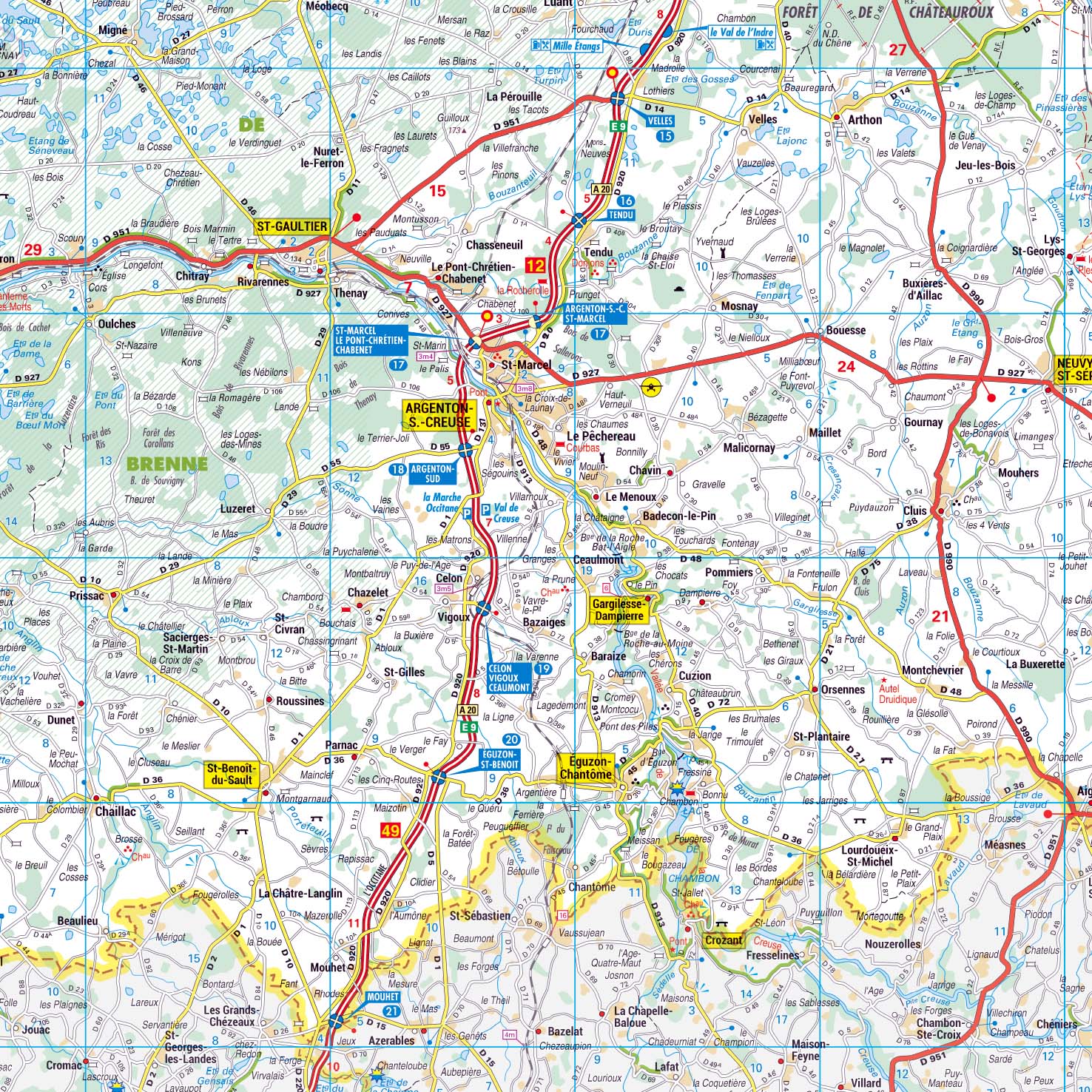 Dept_36_detail Poster de la carte routière du département de l'Indre