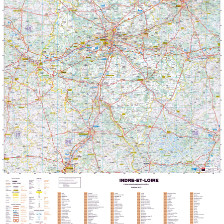 Poster de la carte routière du département de l'Indre-et-Loire