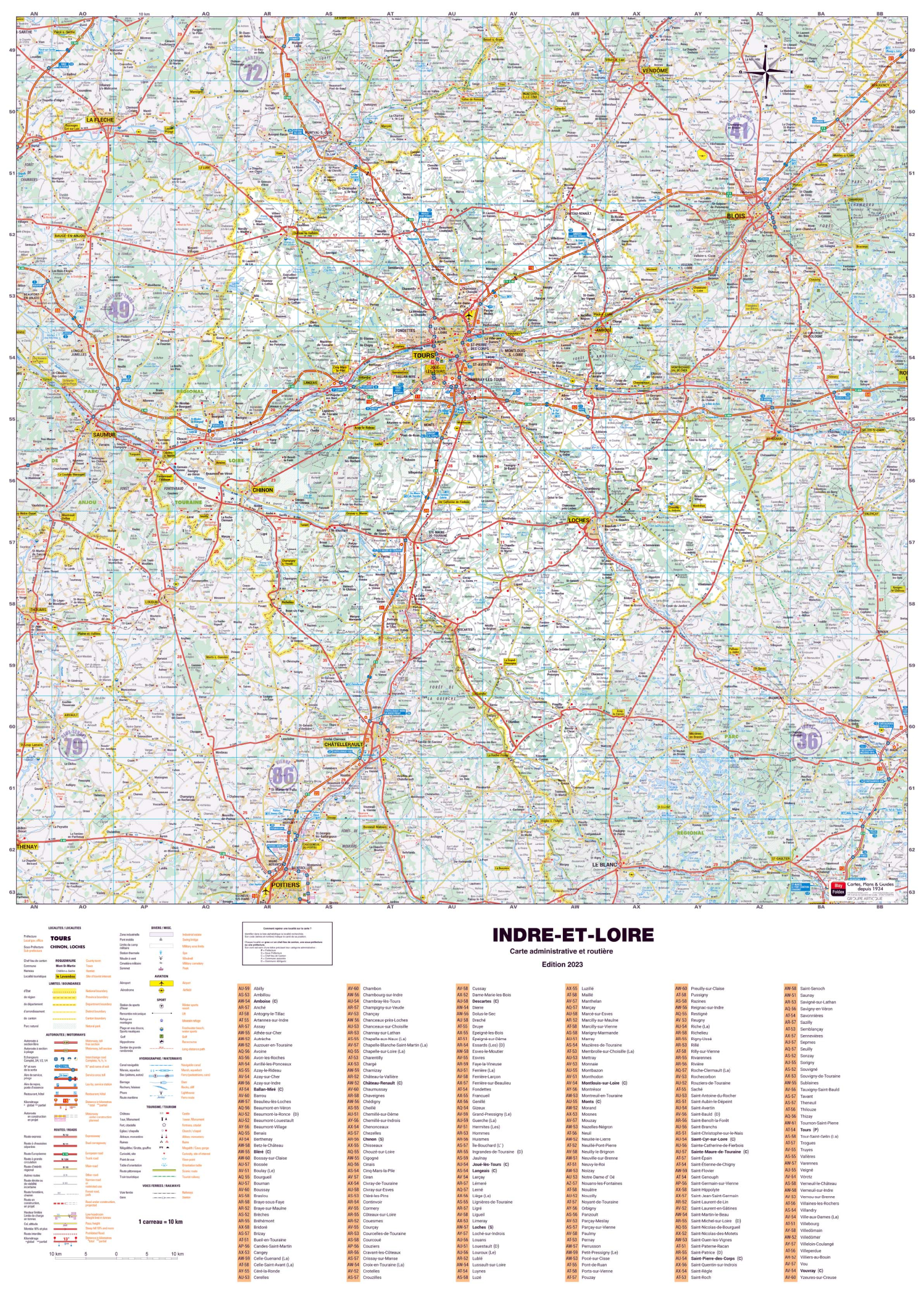 Poster de la carte routière du département de l'Indre-et-Loire