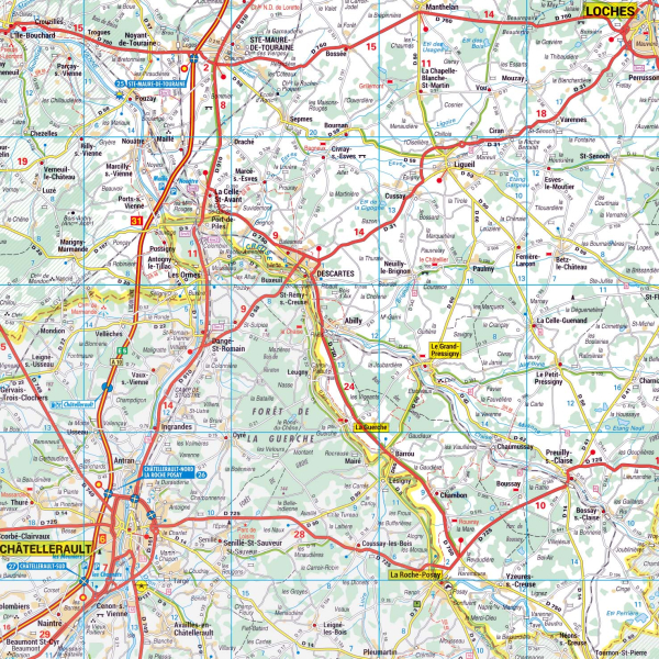 Poster de la carte routière du département de l'Indre-et-Loire