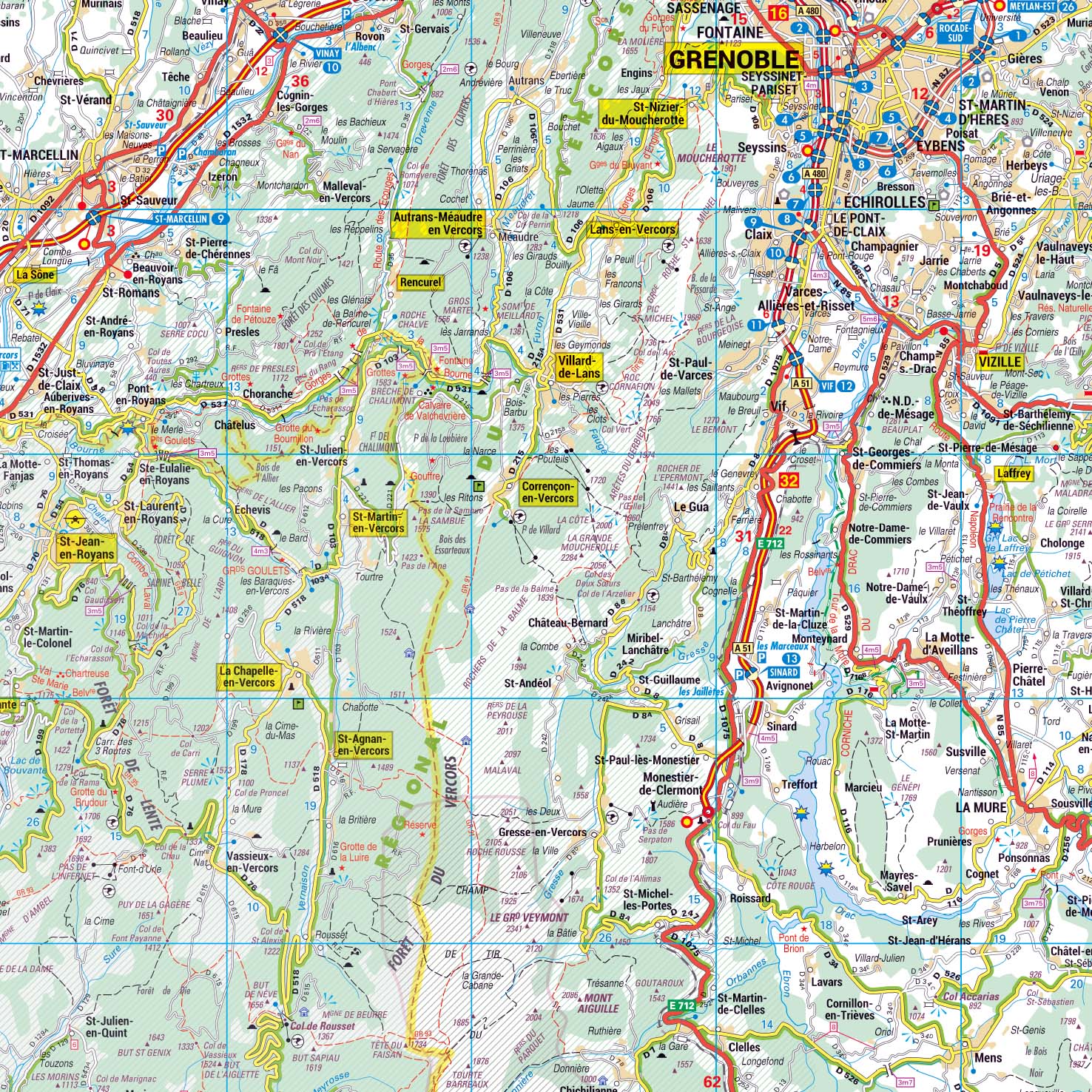 Poster de la carte routière du département de l'Isère