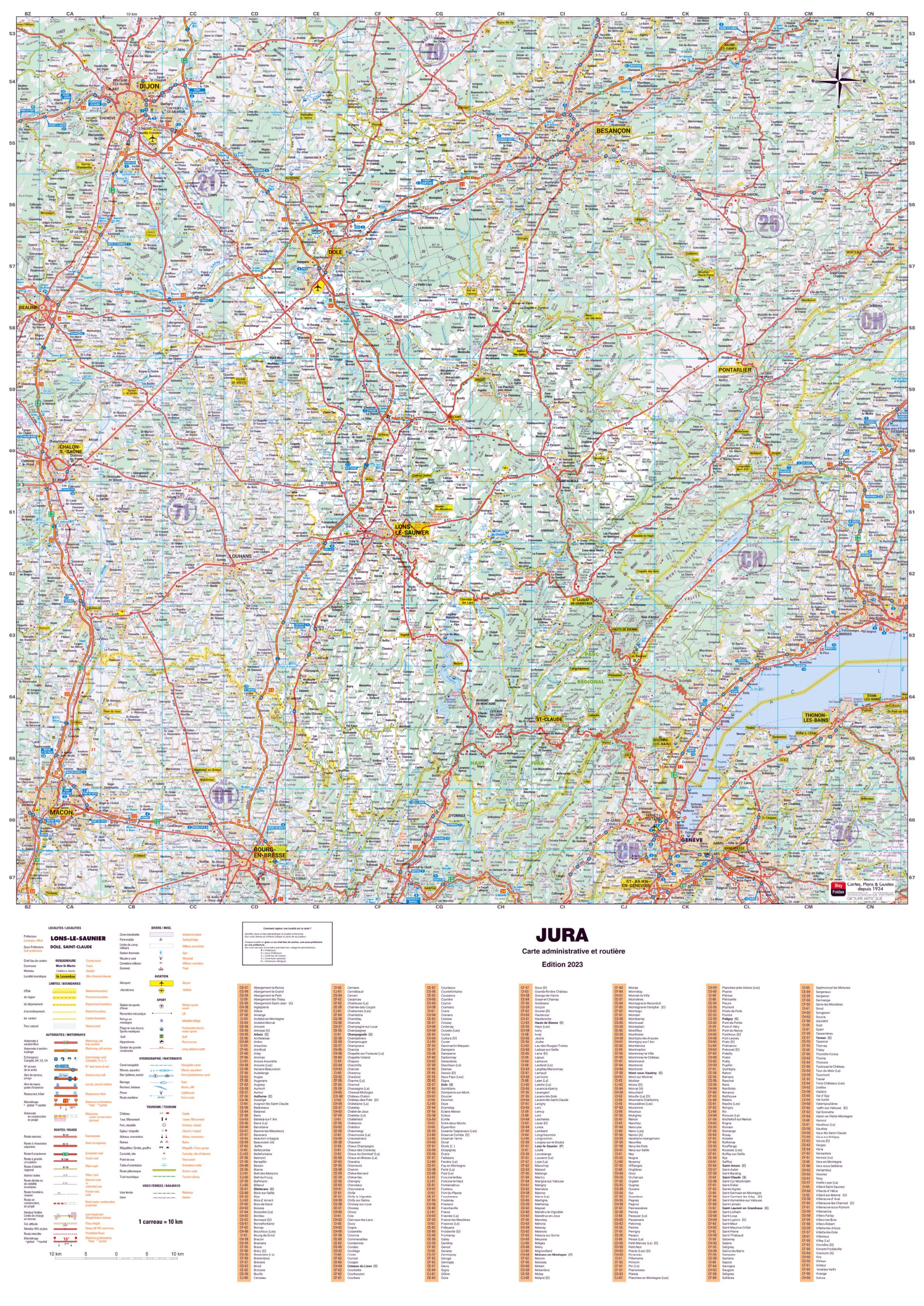 Dept_39 Poster de la carte routière du département du Jura