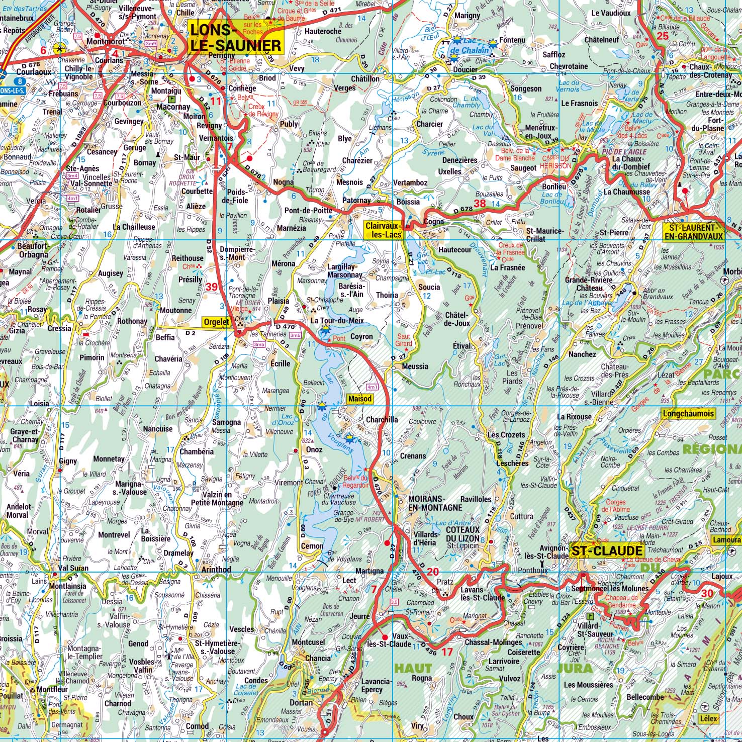 Dept_39_detail Poster de la carte routière du département du Jura