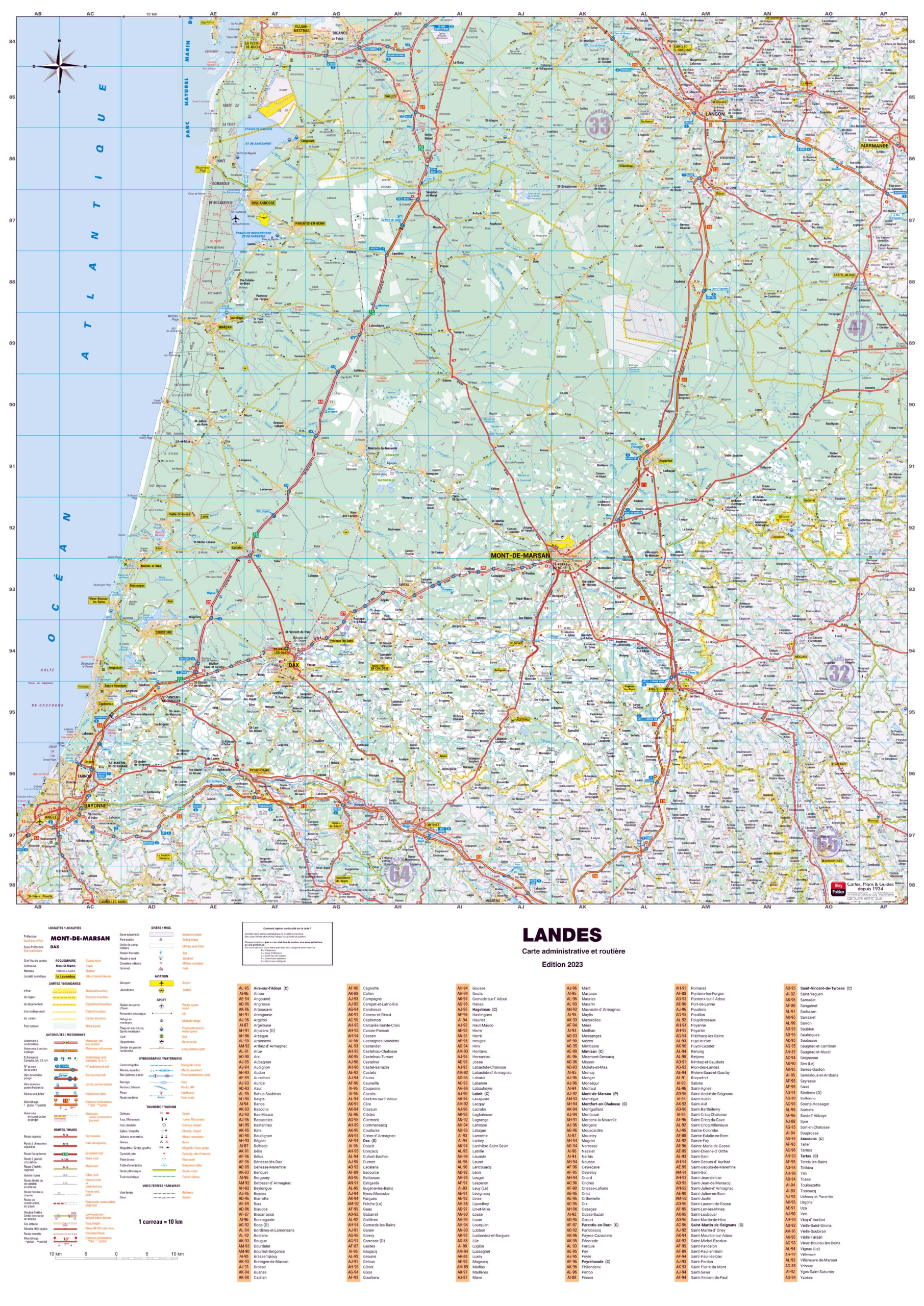 Poster de la carte routière du département des Landes