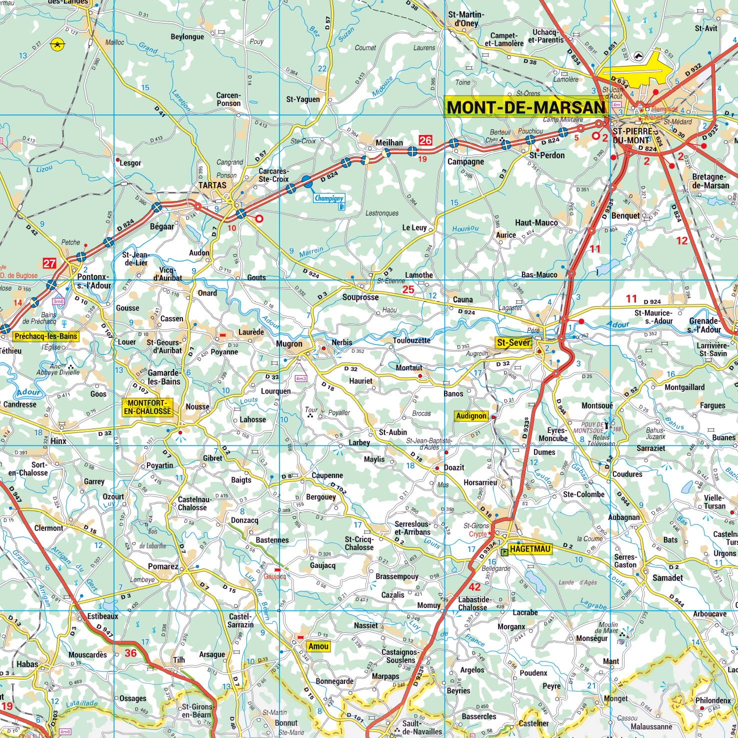 Poster de la carte routière du département des Landes