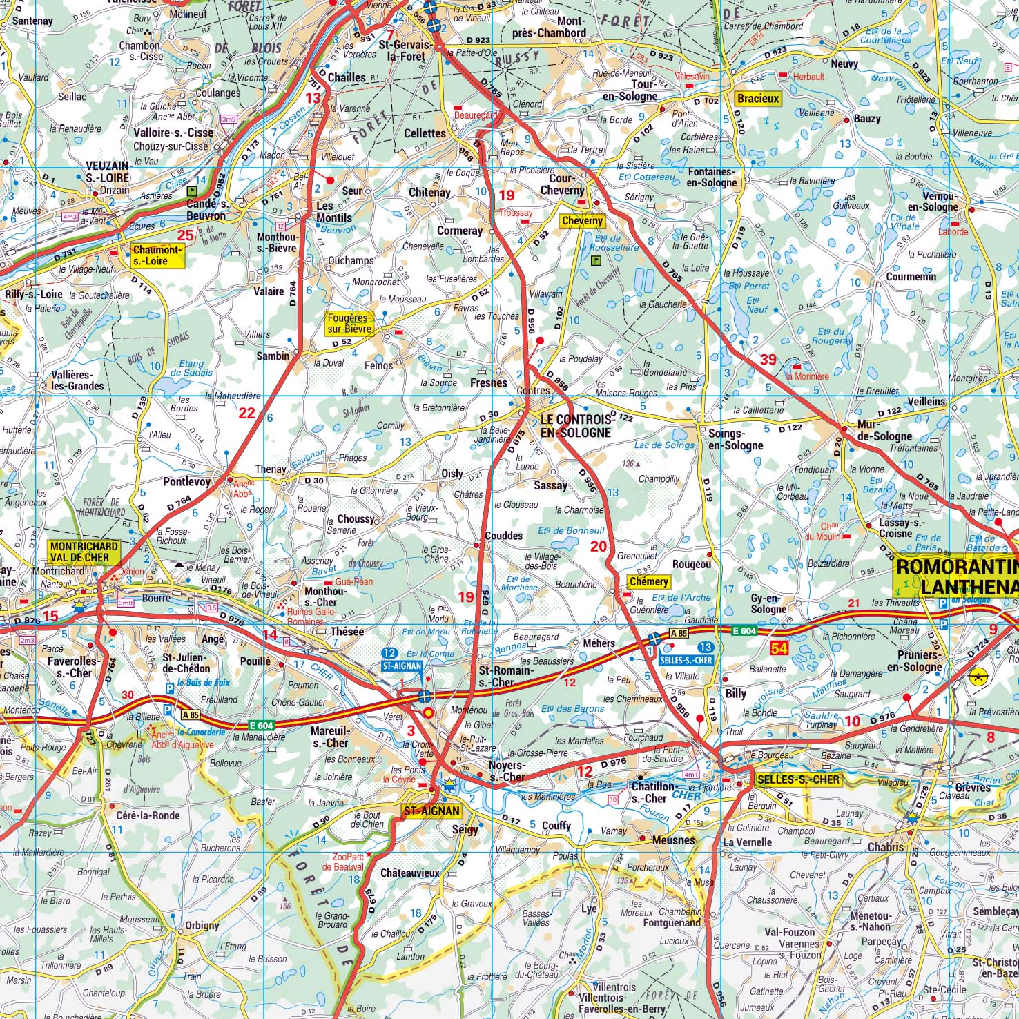 Poster de la carte routière du département du Loir-et-Cher