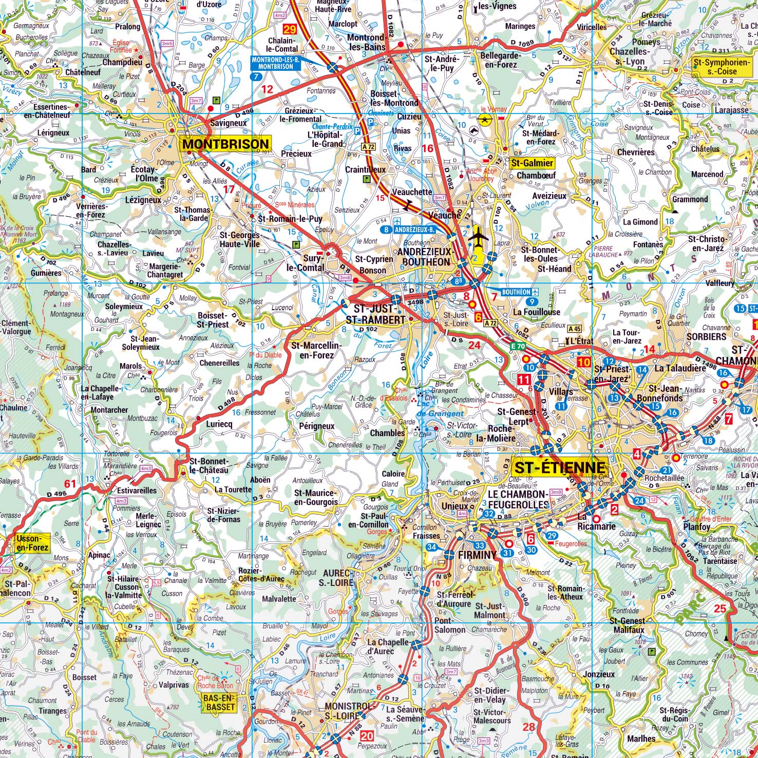 Dept_42_detail Poster de la carte routière du département de la Loire