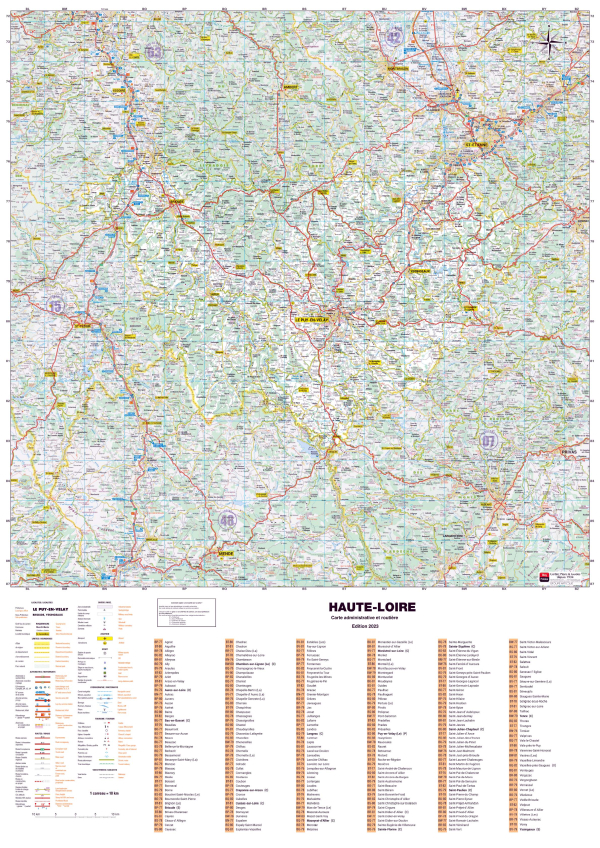 Poster de la carte routière du département de la Haute-Loire