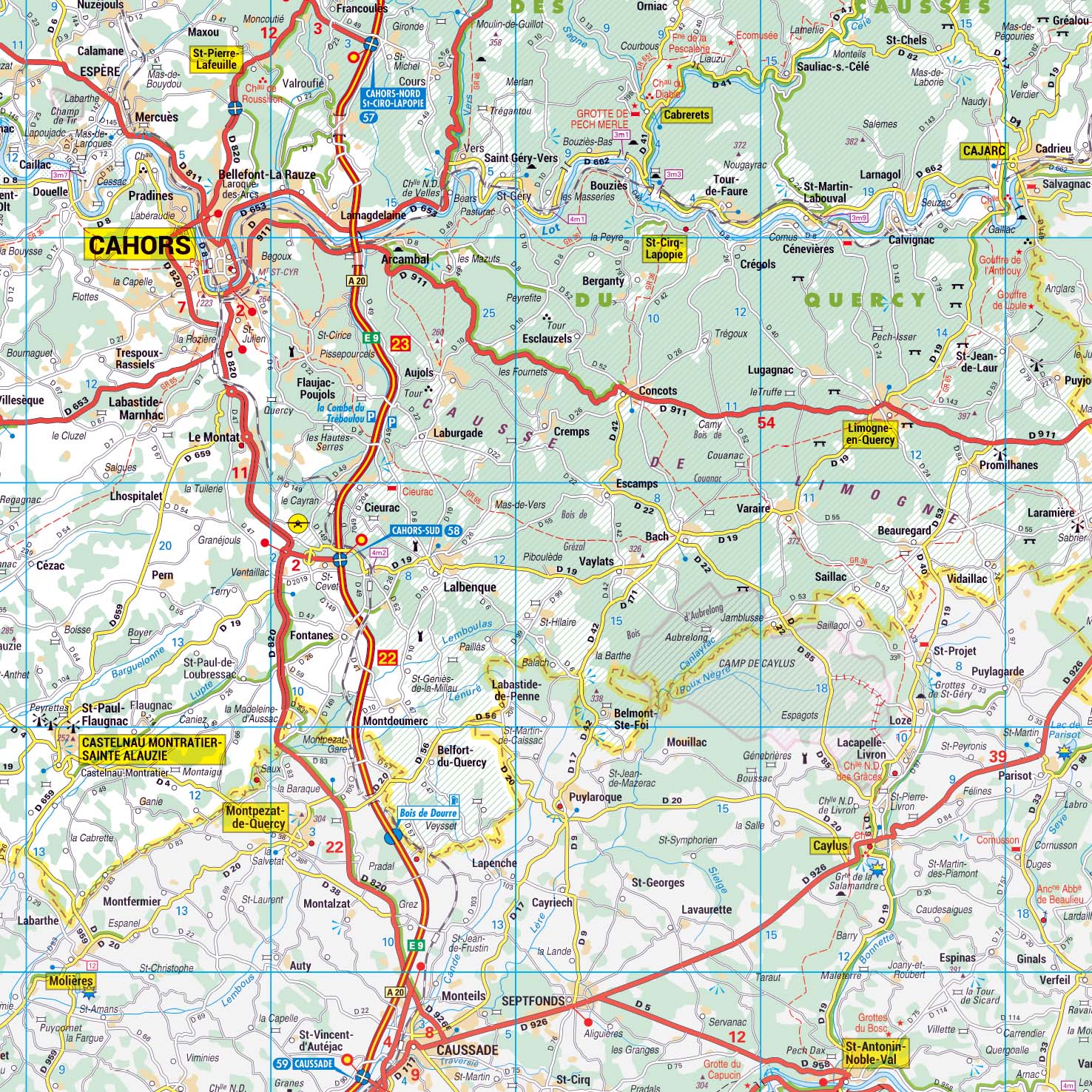 Dept_46_detail Poster de la carte routière du département du Lot