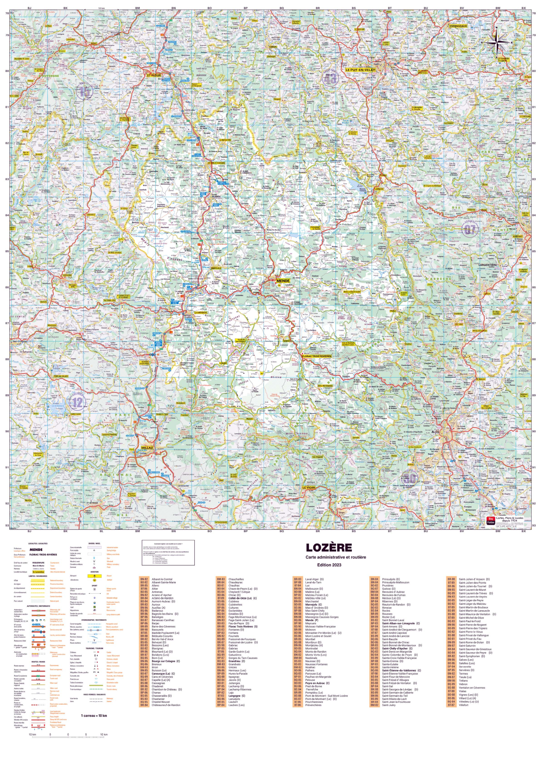 Poster de la carte routière du département de la Lozère