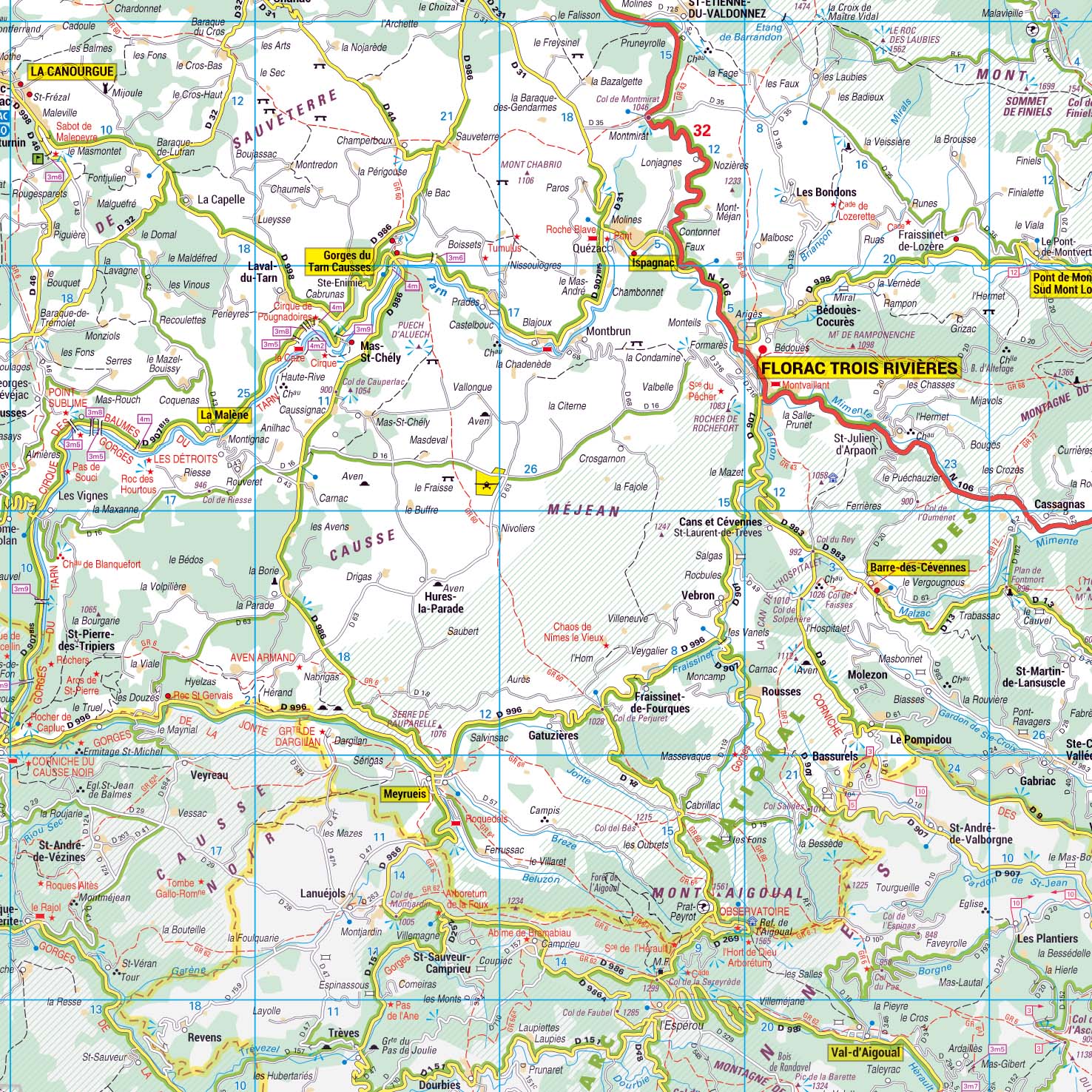 Poster de la carte routière du département de la Lozère