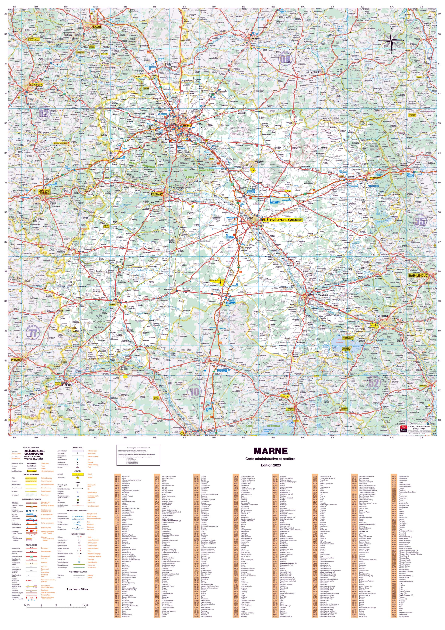 Poster de la carte routière du département de la Marne