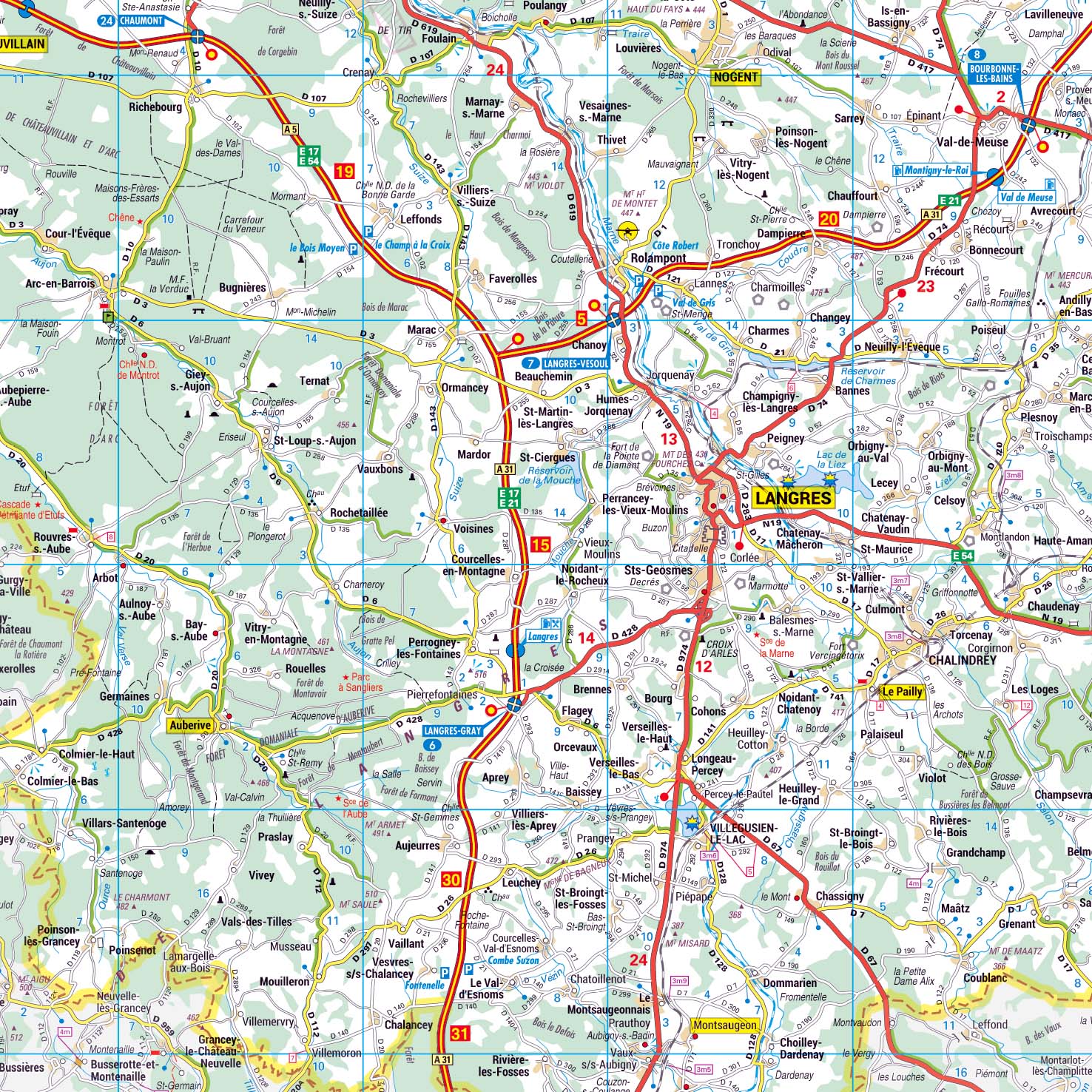 Dept_52_detail Poster de la carte routière du département de la Haute-Marne