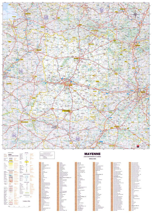 Poster de la carte routière du département de la Mayenne