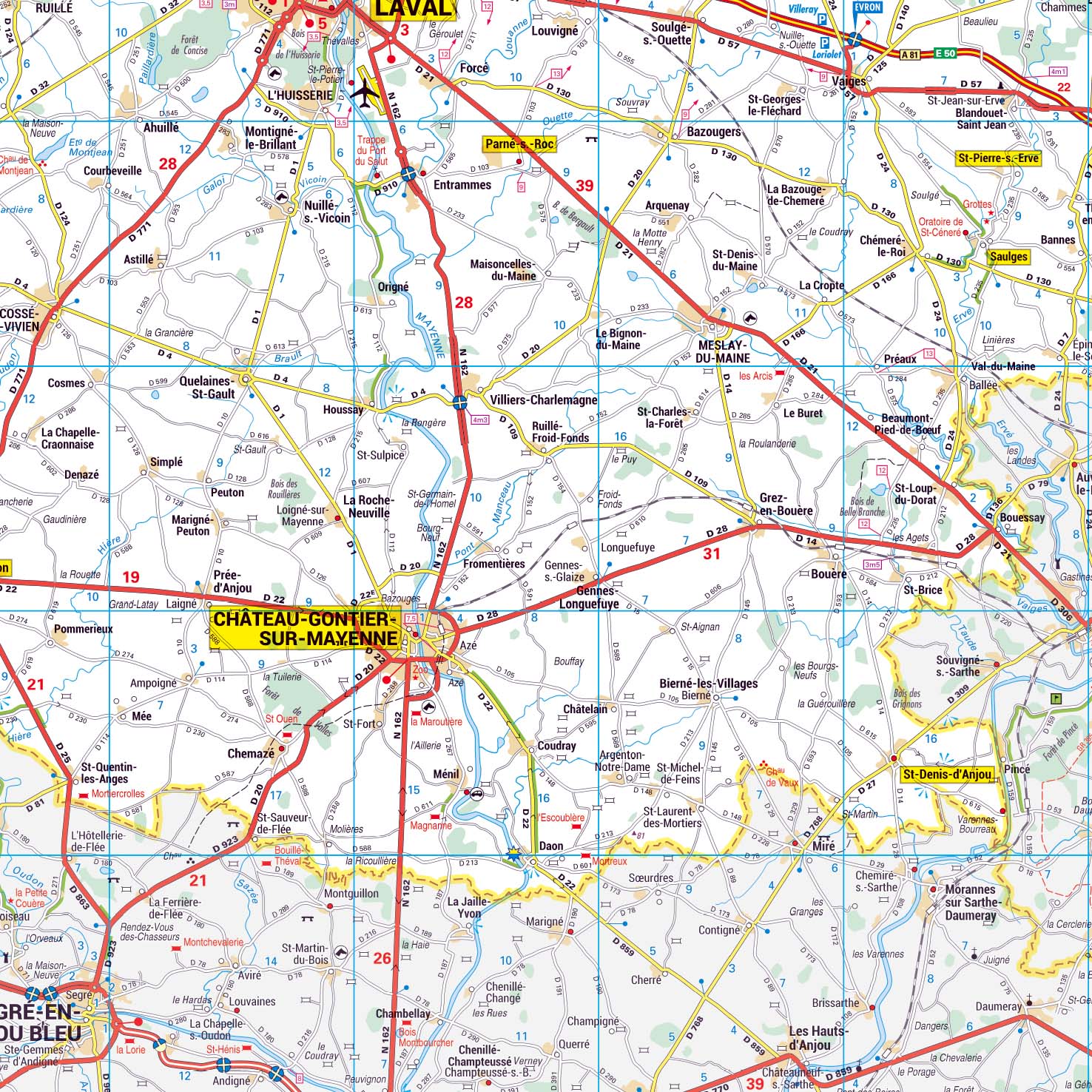 Dept_53_detail Poster de la carte routière du département de la Mayenne