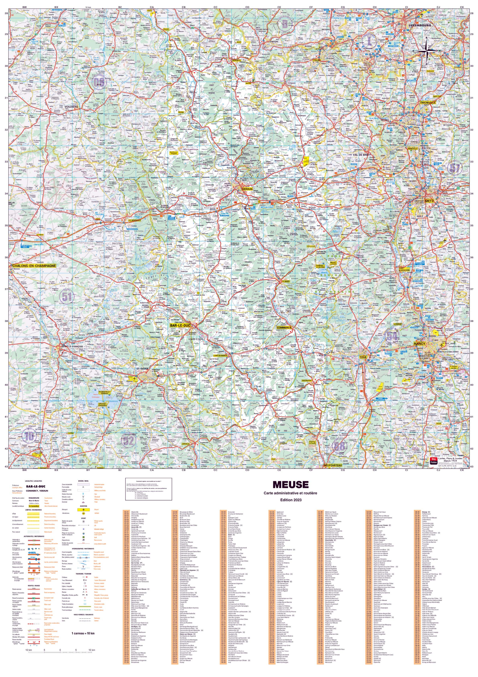 Poster de la carte routière du département de la Meuse