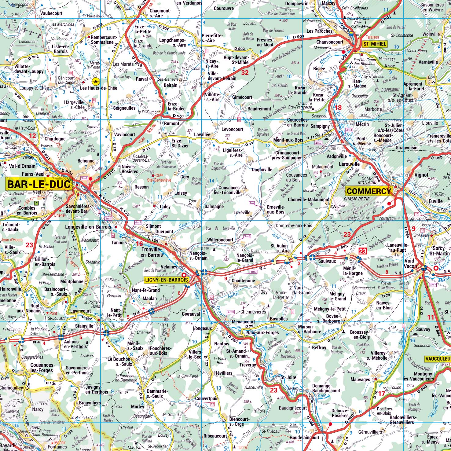 Poster de la carte routière du département de la Meuse