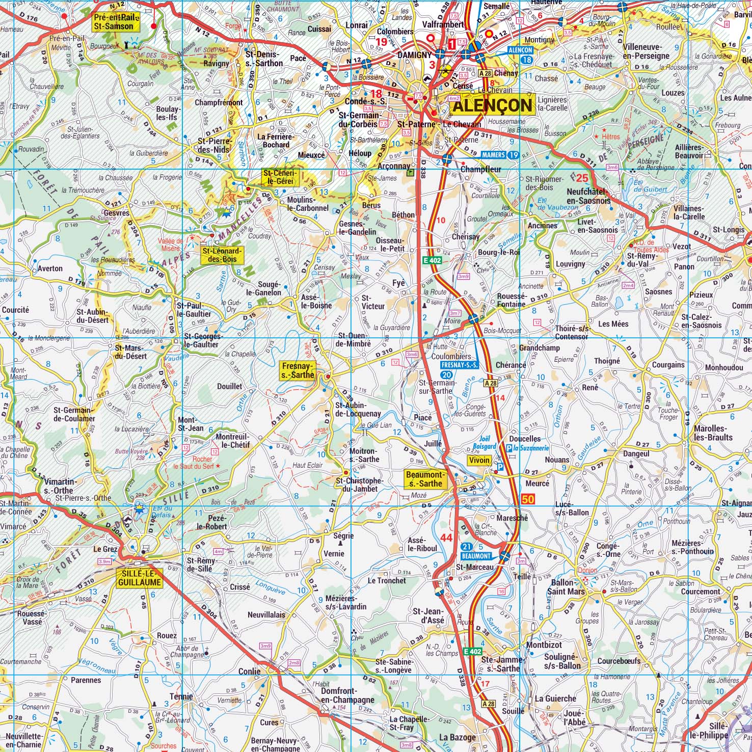 Poster de la carte routière du département de l'Orne