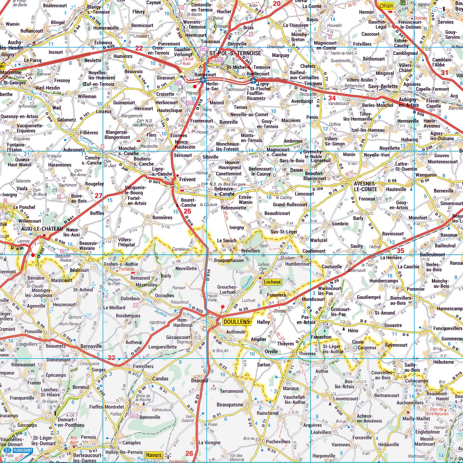 Dept_62_detail Poster de la carte routière du département du Pas-de-Calais