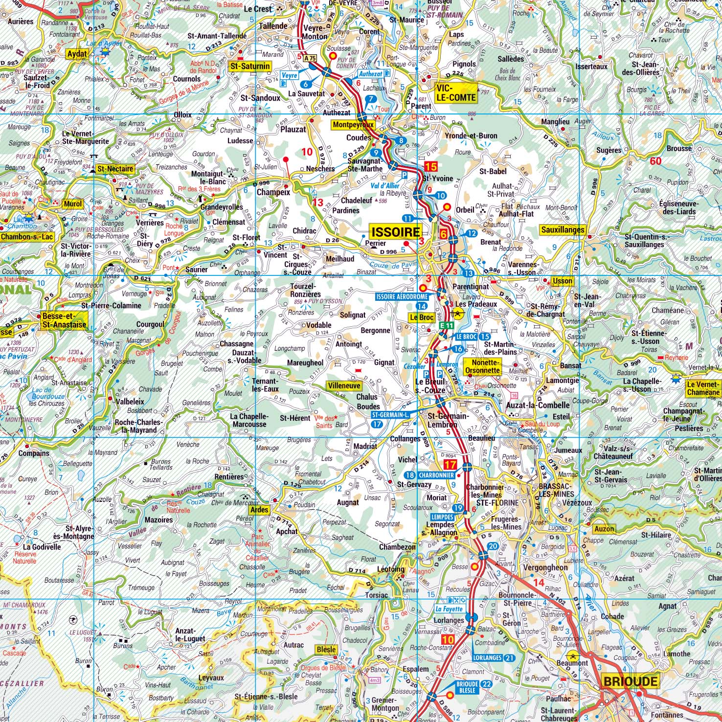 Dept_63_detail Poster de la carte routière du département du Puy-de-Dôme