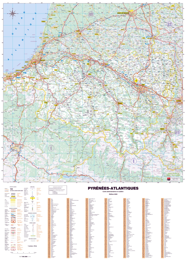 Poster de la carte routière du département des Pyrénées-Atlantiques
