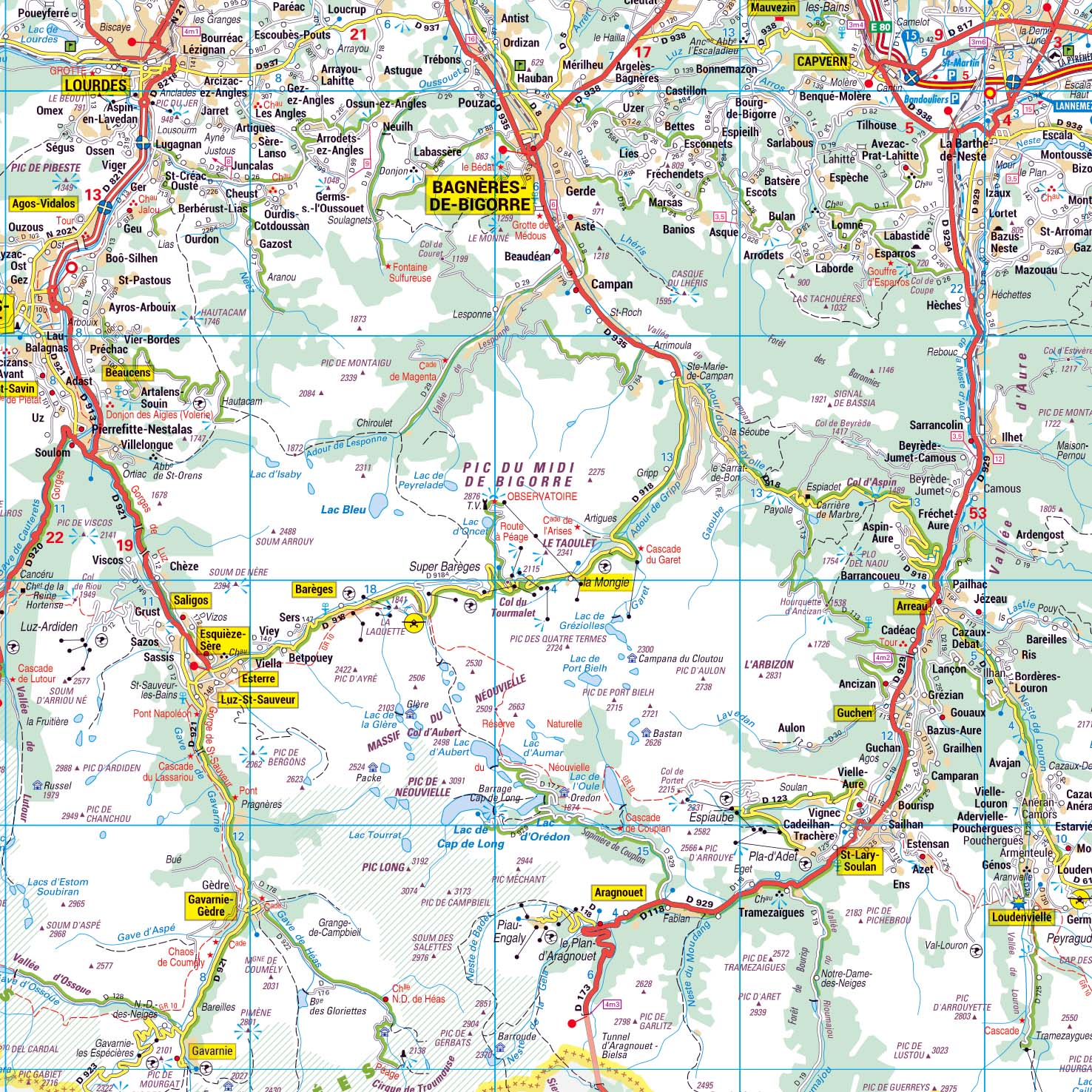 Poster de la carte routière du département des Hautes-Pyrénées